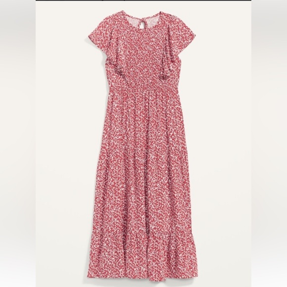 Old Navy Dresses & Skirts - Old Navy Fit & Flare Flutter-Sleeve Tiered Smocked Midi Dress Red Floral 3X